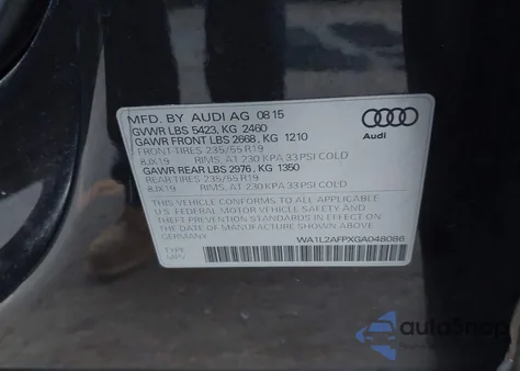 2016 Audi Q5 2.0T Premium z USA, uszkodzony, nr VIN WA1L2AFPXGA048086